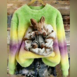 Multicolored Sweater with Bunny Design